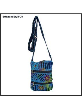Handmade Upcycled Cotton Mini Crossbody Bag Boho Patchwork Purse